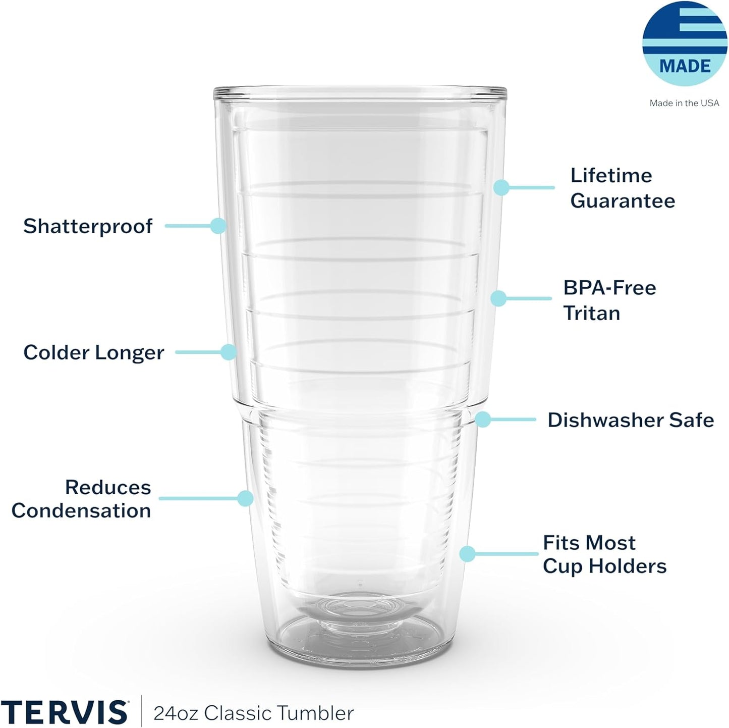 Tervis Clear & Colorful Tabletop Made in USA Double Walled Insulated Tumbler Travel Cup Keeps Drinks Cold & Hot, 16oz Mug, Clear