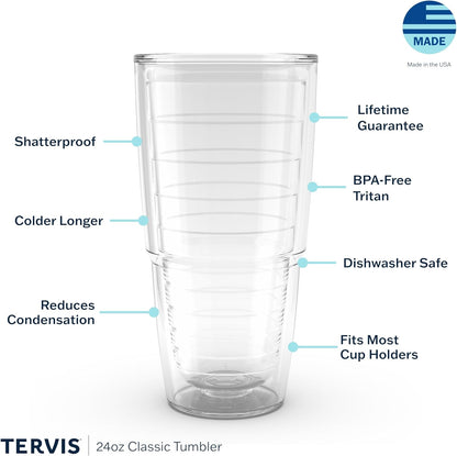 Tervis Clear & Colorful Tabletop Made in USA Double Walled Insulated Tumbler Travel Cup Keeps Drinks Cold & Hot, 16oz Mug, Clear