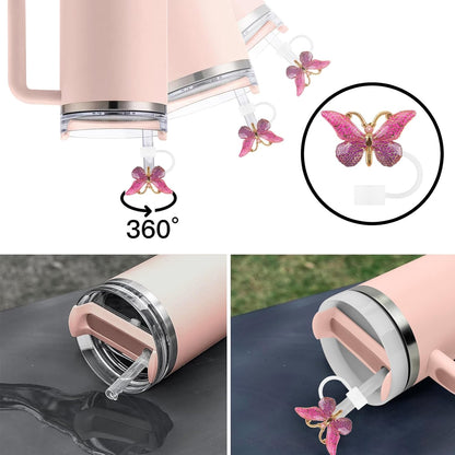 Cute Straw Cover Cap for Stanley Cup Accessories,Bling Straw Toppers for Stanley Tumbler 40&30 oz,Reusable Straws Tips Protectors Compatible with 10mm Straws