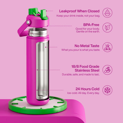 ENCOOL Insulated Water Bottle with Straw Stainless Steel Water Bottle, Leak-Proof, BPA-Free, Double Wall Vacuum Keeps Cold for 24 Hours for Sports, Travel, School (26 oz, Cotton Candy) - Colors B