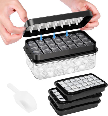 Ice Cube Tray with Lid and Bin, PHINOX 56 pcs Ice Trays for Freezer, Ice Cube Trays for Freezer with 2 trays, Container, Lid & Ice Scoop, BPA Free
