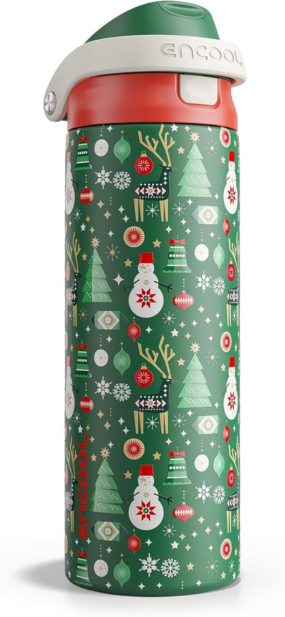 ENCOOL Leakproof Insulated Water Bottle with Straw Dual-Sip Water Bottle Bag-Safe Design for Work, Commute & Gym – Keeps Drinks Cold All Day, 24 oz, Lemonade Pink - Colors B