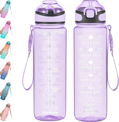 Enerbone 32 oz Drinking Water Bottle with Times to Drink and Straw, Motivational with Carrying Strap, Leakproof BPA & Toxic Free, Ensure You Drink Enough Water for Fitness Gym Outdoor