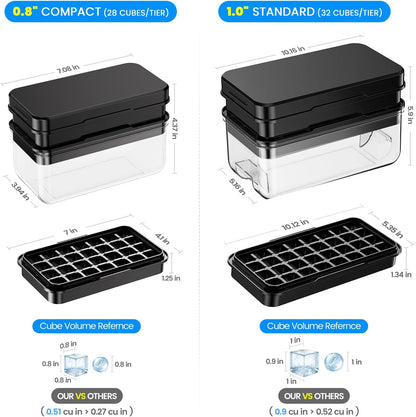 Ice Cube Tray with Lid and Bin, PHINOX 56 pcs Ice Trays for Freezer, Ice Cube Trays for Freezer with 2 trays, Container, Lid & Ice Scoop, BPA Free