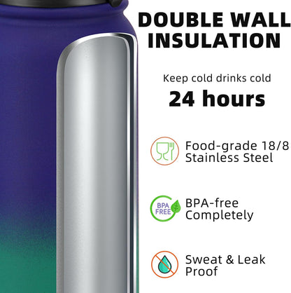 Fanhaw 20 oz Insulated Stainless Steel Water Bottle with Anti-Dust Chug Lid, Leakproof Vacuum Metal Everyday Use Bottle for Kids, Teens & Adults, Back to School Essentials (Green Blue)