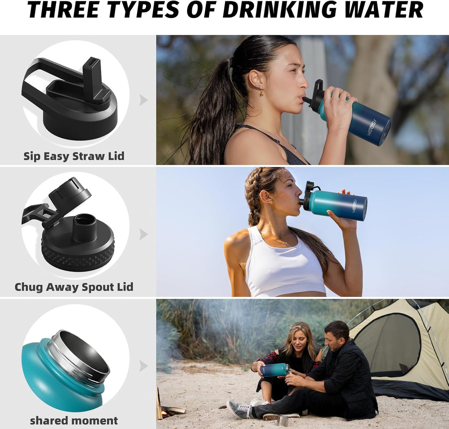 40oz Insulated Water Bottle (Cold for 48 Hrs),BPA Free&Leak Proof,Stainless Steel Water Flask,Water Jug with Straw Spout Lids for Gym,Hiking,Travel,Black Blue