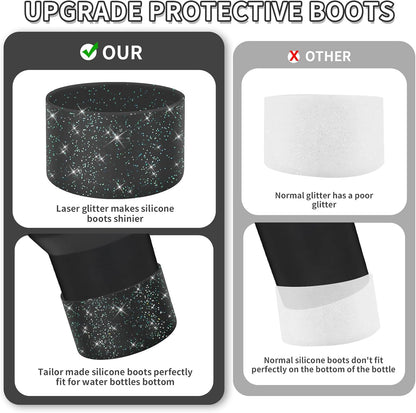 WUQID Protective Bling Silicone Boot Sleeve, Compatible with Stanley Tumbler 20-40oz & Hydro Flask Bottle 12oz-24oz, Glitter Reduces Dents Sleeve Cover for More Bottles/Tumblers Bottom of 2.83-2.95in