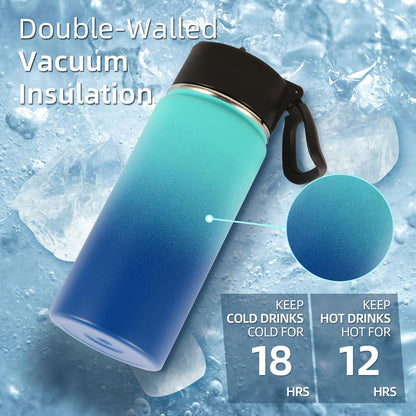 Volhoply 16 OZ Kids Water Bottle Bulk 8 Pack,Insulated Sports Bottles with Straw Lid,Stainless Steel Bottle with Handle Keep Cold & Hot,Double Wall Vacuum Tumbler Cups for School(Eight Color, 8)