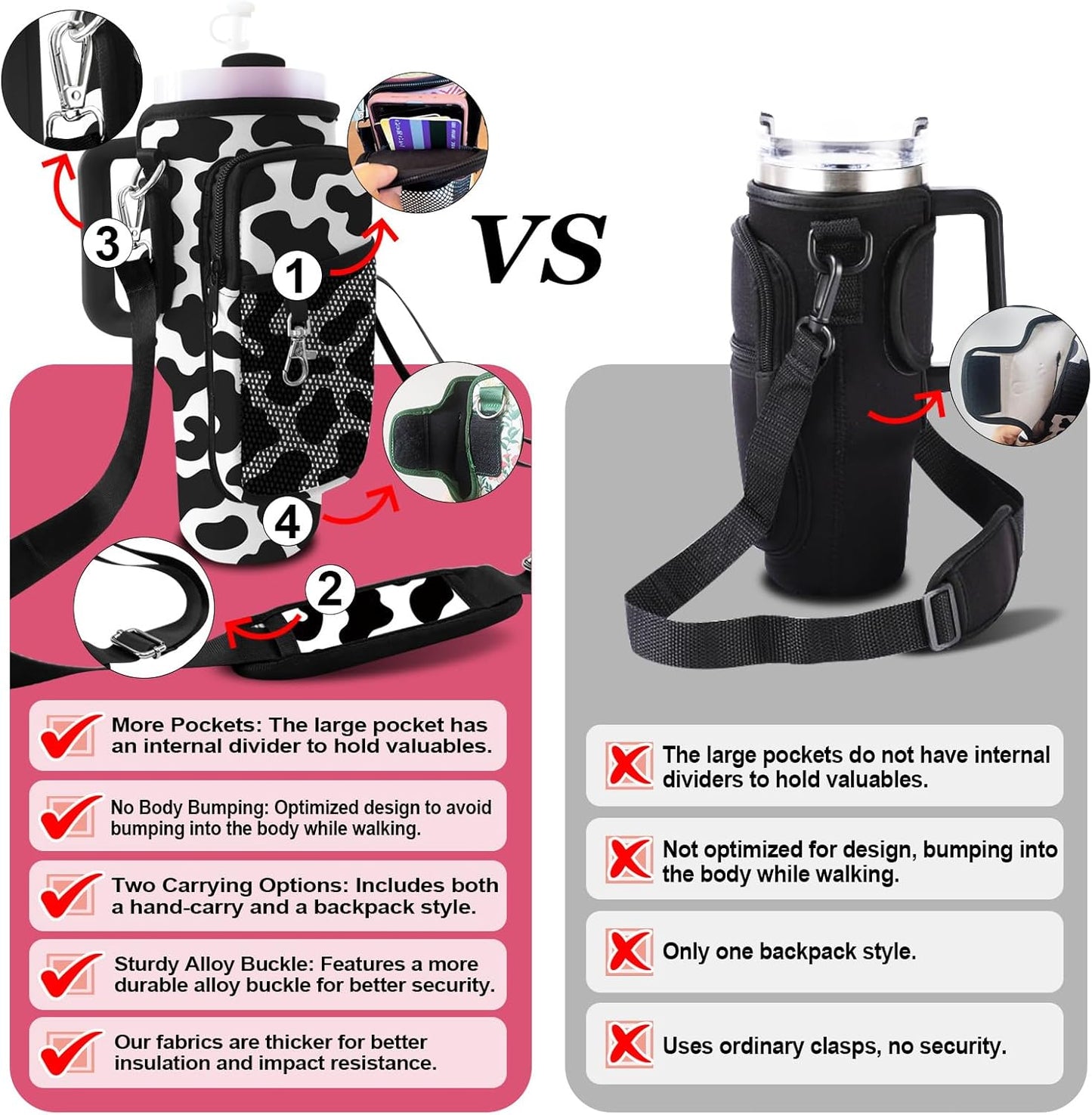 Stanley Carrier Bag for Stanley 40oz/30ozTumbler with Phone with 2 Adjustable Strap,3 Pockets Bottle Stanley Cup Carrier Bag & Case,Accessories for Hiking Travelling