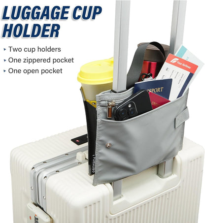 Luggage Cup Holder for Suitcases, Portable Foldable Travel Cup Holder with Handle and Hook, Luggage Drink Holder for Two Coffee Cups,Gift for Flight Attendants