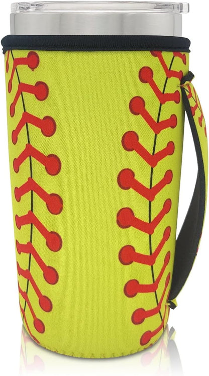 Reusable Iced Coffee Cup Sleeve Neoprene Insulated Sleeves Cup Holder with handle Idea for 30oz - 32oz Tumbler Cups, Protein Shake Bottles(Only Cup Sleeves), Black - Colors A