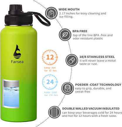 Farsea Insulated Water Bottle With Paracord Handle, Protective Silicone Boot and 2 Lids (Straw Lid & Spout Lid), Stainless Steel Water Bottle Wide Mouth, Double Wall Sweat-Proof BPA-Free, 24 oz
