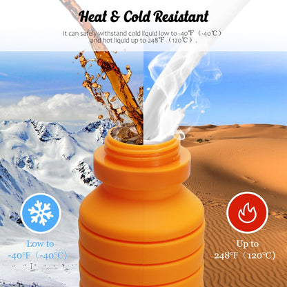 Nefeeko Collapsible Water Bottle, Reuseable BPA Free Silicone Foldable Water Bottles for Travel Gym Camping Hiking, Portable Leak Proof Sports Water Bottle with Carabiner