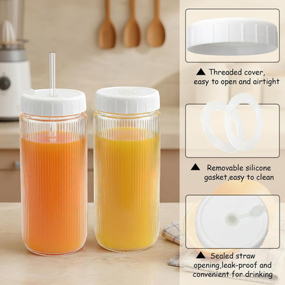 Ruckae 16oz 10 Pack Juice Bottles, Glass Bottles with Lids, Smoothie Cup Lids and Straws, Water Bottle Mason Jar Drinking Glasses for Juicing, Smoothies, Kombucha