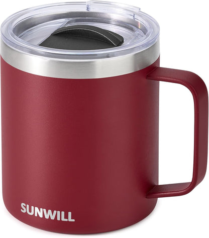SUNWILL Travel Coffee Mug with Lid, Insulated Tumbler with Handle, 14 oz Stainless Steel Cup for Ice, Water, Tea, Rose Gold