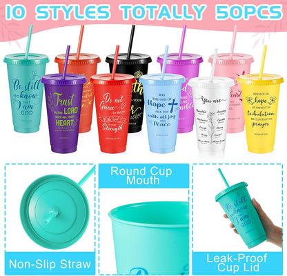 Uiifan 30 Pcs Christian Gifts Cups Bulk for Women, 24oz Bible Verse Christian Tumblers with Lids and Straw, Religious Church Gifts for Mother's Day (Fresh Color,Bible)
