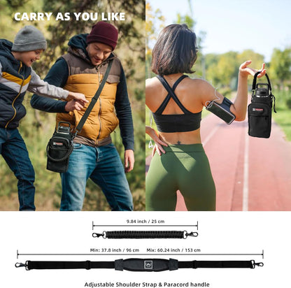 NATURE PIONEOR Water Bottle Holder with Adjustable Strap - 26/32/36/40/46/64oz Insulated Water Bottle Sling Carrier with Paracord Handle & 2 Pockets, Outdoor Sports, Hiking, Camping, Gym