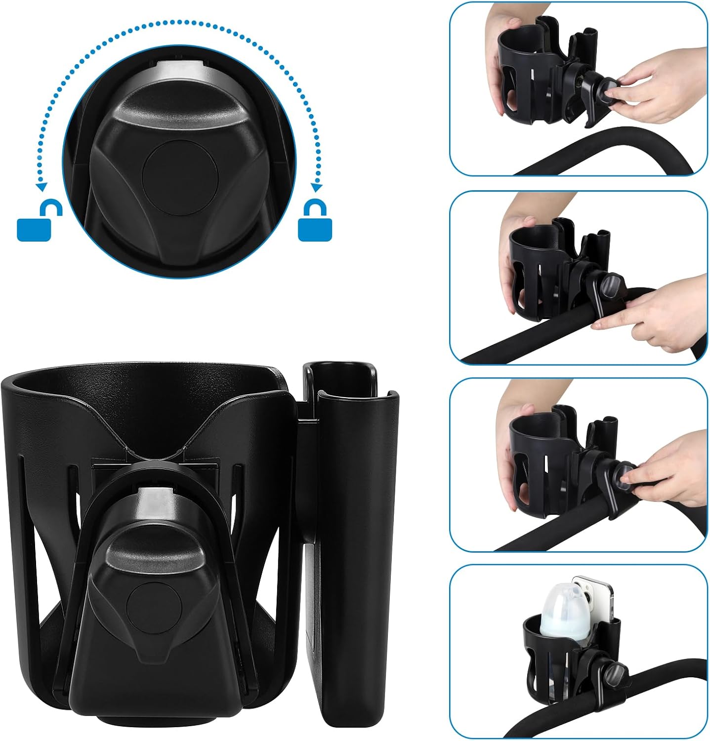 Accmor Stroller Cup Holder, Universal Cup Holder for Walker Wheelchair Bike, 360° Rotatable Stroller Cup Holder Attachment Accessories for Walker, Wheelchair, Scooter