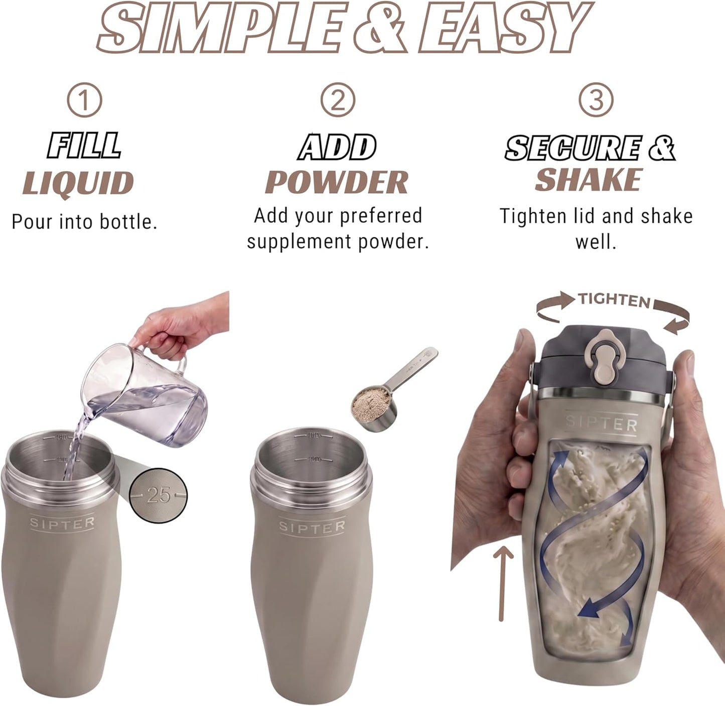 Earth Stone - 24oz Insulated Protein Shaker Bottle - Medical-Grade 316 Stainless Steel - Patent-Pending Clump-Free Design - Odor Proof & Leak-Proof Metal Blender Cup