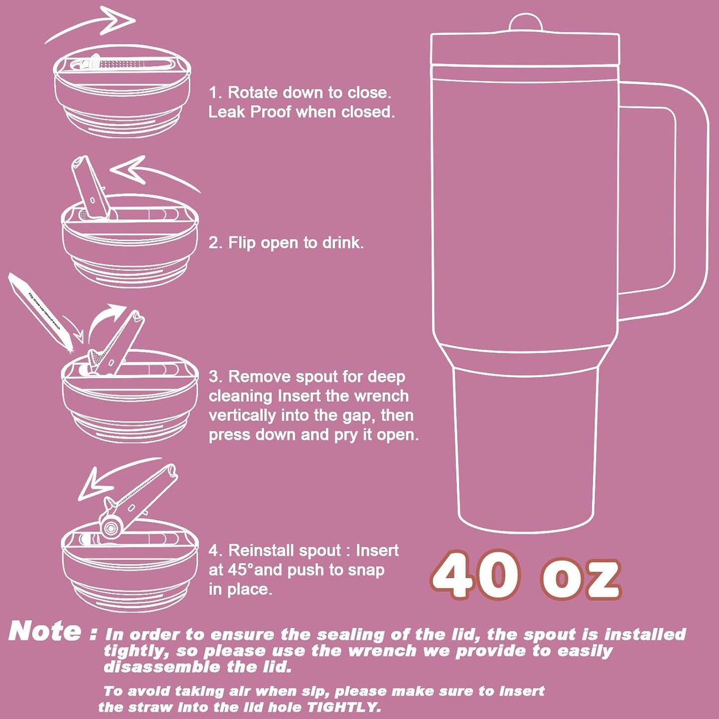 Personalized 40 oz Monogrammed Tumbler with Handle and Flip Straw Lid, 100% Leak Proof stainless steel Insulated Tumbler, Customized Initial Funny Gifts for Women Mom Sisters Coworker, A