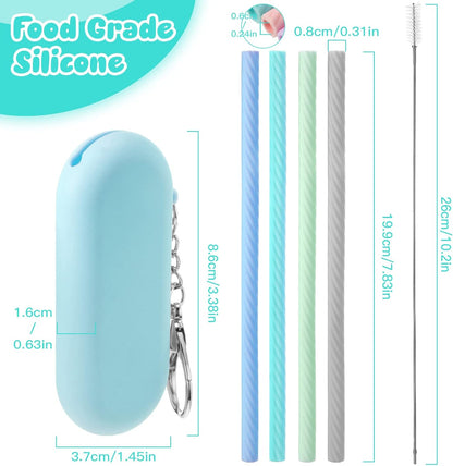Meanplan 4 Sets Cruise Ship Essentials,4 Set Silicone Straws with Case Reusable Silicone Portable Drinking Straw Set for Party Travel Cold or Hot with 4 Carry Case, 4 Cleaning Brushes (Classic Color)