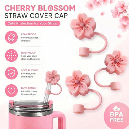BTYHAOS Silicone Straw Caps for 10mm Tumblers | Reusable Dust-Proof Straw Toppers Compatible with Stanley 30oz & 40oz Tumblers (Purple Flower 3pc)