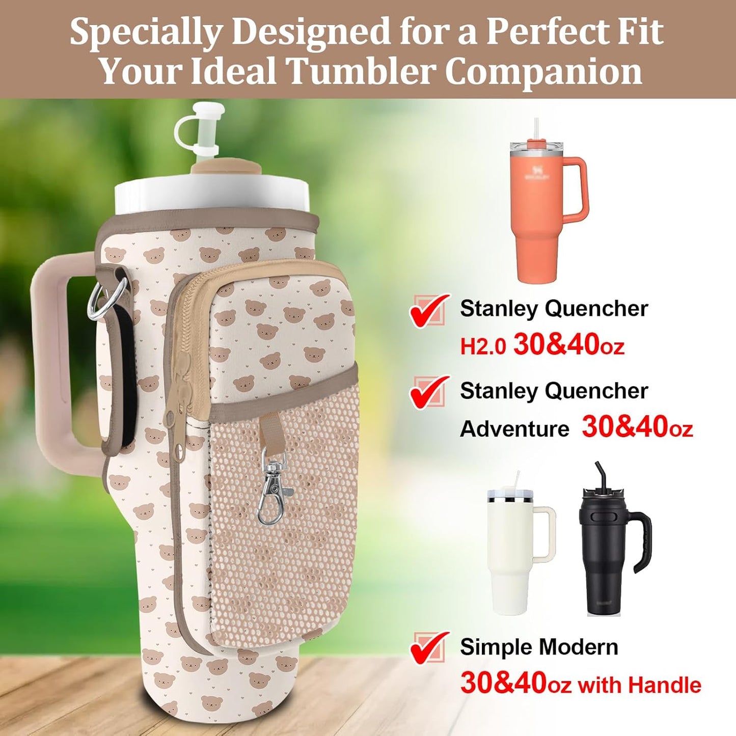 Stanley Carrier Bag for Stanley 40oz/30ozTumbler with Phone with 2 Adjustable Strap,3 Pockets Bottle Stanley Cup Carrier Bag & Case,Accessories for Hiking Travelling