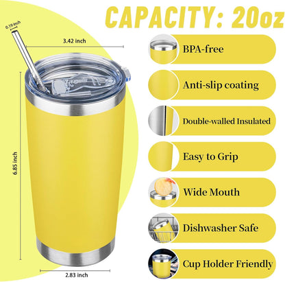 20 oz Tumbler with Lids and Straws, Stainless Steel Insulated Travel Coffee Mug, Double Wall Vacuum Insulated Tumblers, Powder Coated Coffee Tumbler for Cold & Hot Drinks (Light Purple)