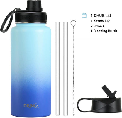 Drinco Stainless Steel Water Bottle Spout Lid Vacuum Insulated Double Wall Water Bottle Wide Mouth (40oz 32oz 22oz 18oz 14oz) Leak Proof Keep Cold Sport Camping Hiking (22 oz, 22oz Black)