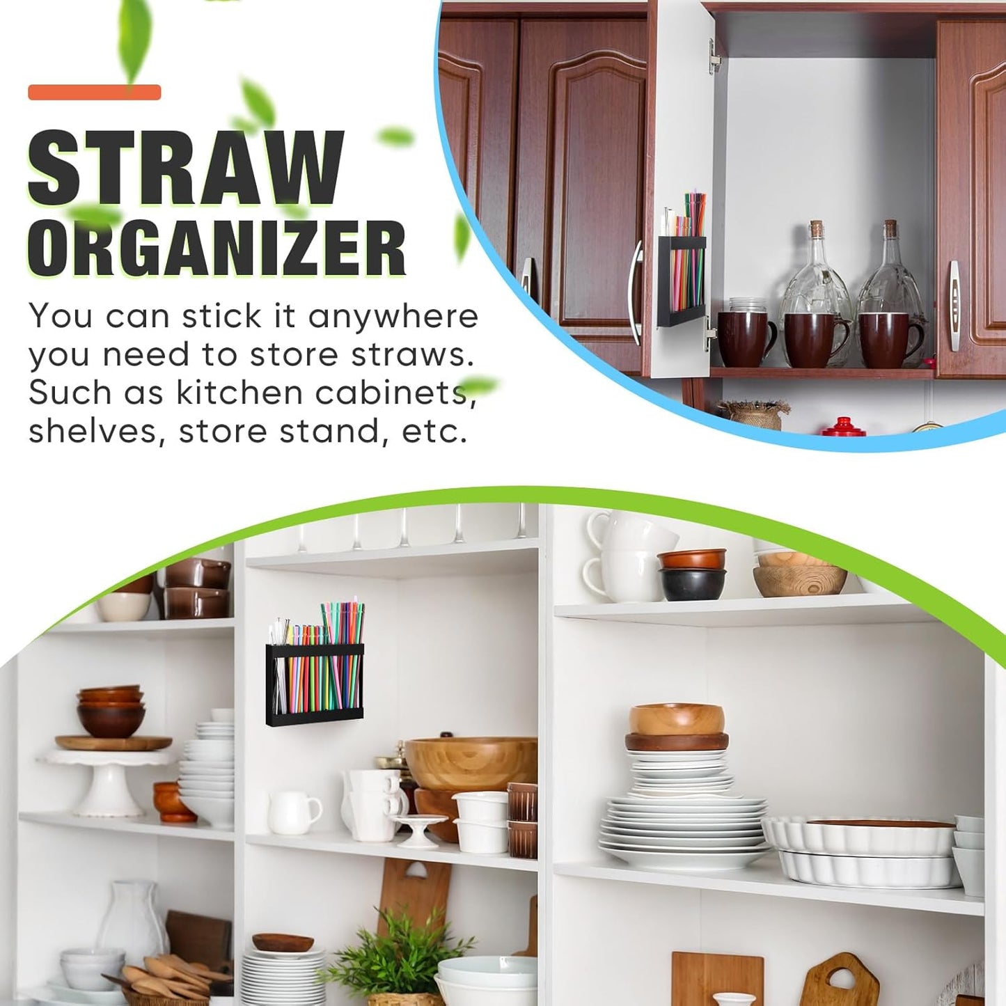 Qinyoung Acrylic Straw Holder for Cabinet Door with Double Sided Adhesive Tape Reusable Straw Organizer Tumbler Storage Kitchen Accessories Container for Counter Cupboard(Classic,Large,Transparent)