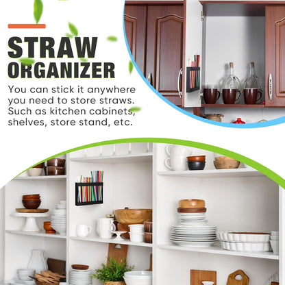 Qinyoung Acrylic Straw Holder for Cabinet Door with Double Sided Adhesive Tape Reusable Straw Organizer Tumbler Storage Kitchen Accessories Container for Counter Cupboard(Classic,Large,Transparent)