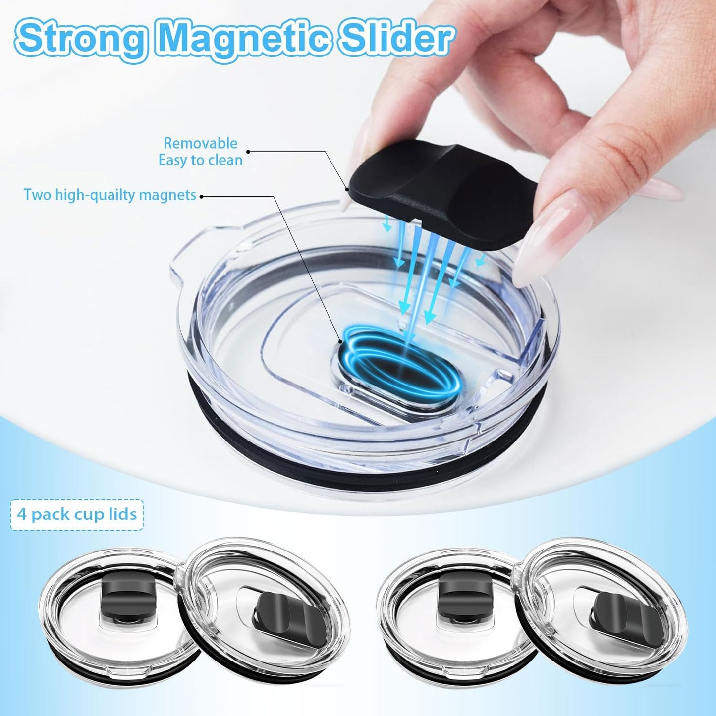4 Pack 20 oz Tumbler Lids for YETI, Magnetic Slider Replacement Lids for YETI 20 oz Tumbler, 10/24 oz Mug and 10 oz Lowball, Travel Spill Proof Cup Lids Covers with Magnetic Slider Switch, BPA Free