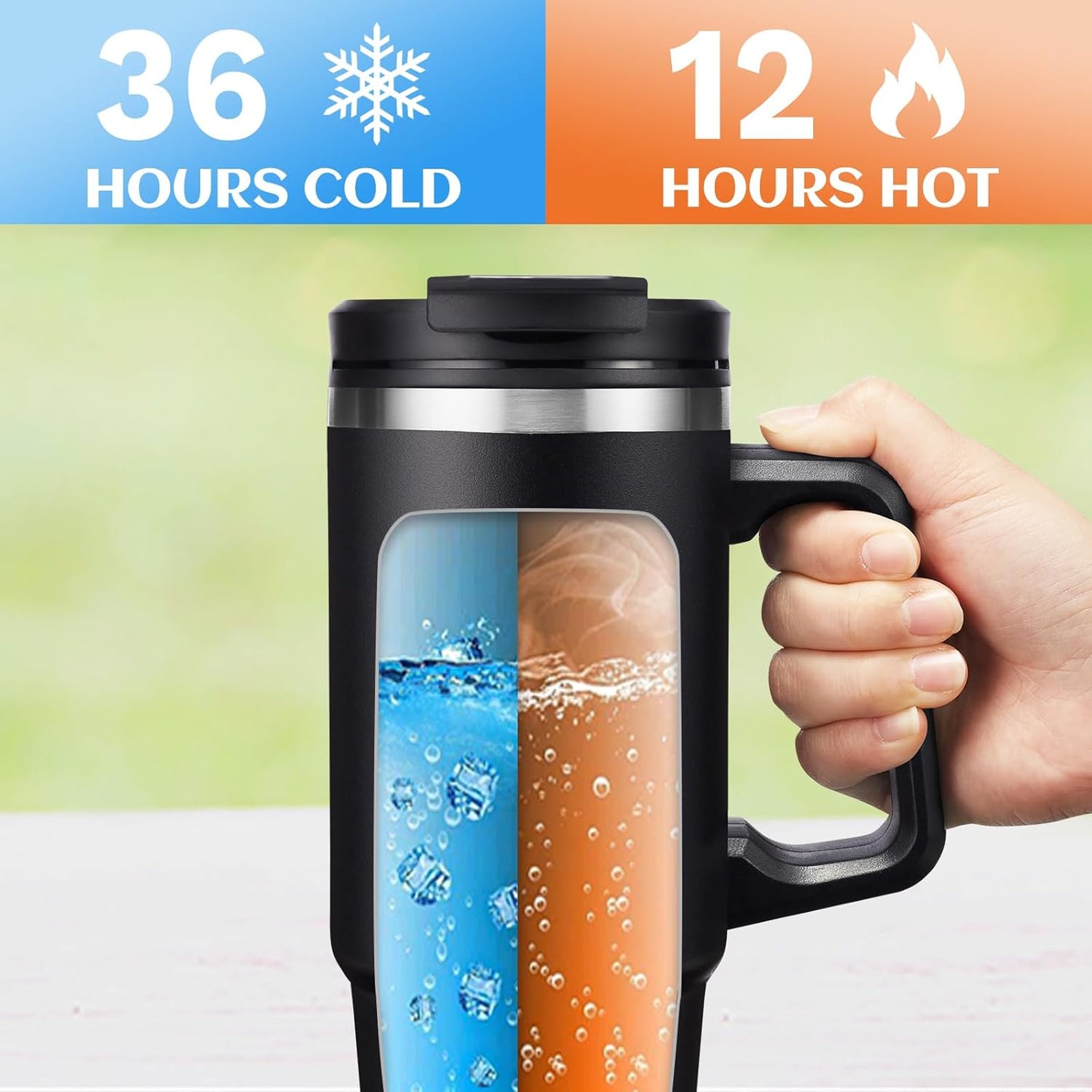 30 oz Tumbler with Handle and Straw - Keep Cold 36H & Hot 12H, Metal Coffee Cup with Lid (Straw & Flip Lid), 30oz Insulated Stainless Steel Thermal Mug, Leak-proof Travel Water Bottle
