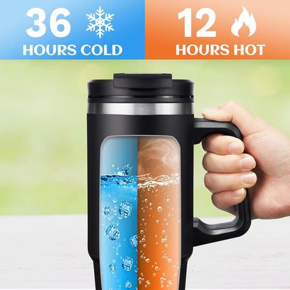 30 oz Tumbler with Handle and Straw - Keep Cold 36H & Hot 12H, Metal Coffee Cup with Lid (Straw & Flip Lid), 30oz Insulated Stainless Steel Thermal Mug, Leak-proof Travel Water Bottle
