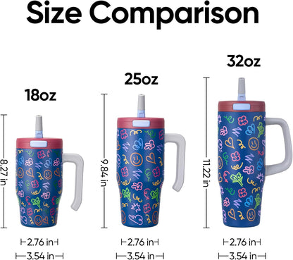 Fijinhom 32 oz Tumbler with Handle, 304 Stainless Steel Insulated Water Bottle Keeps Cold 24 Hours, Water tumbler with flip straw, Insulated Coffee Mug, Travel Cup for Sports & Gifts, Honey Peach