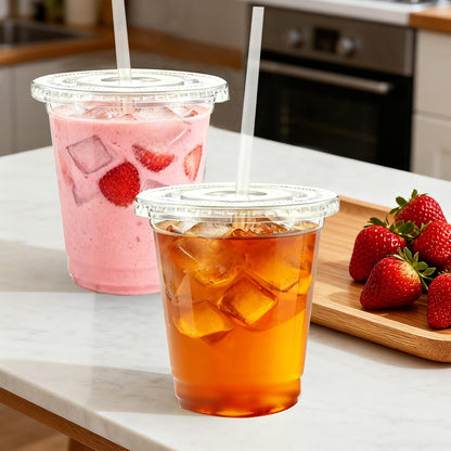 Lamosi 100 Pack 20 oz Clear Plastic Cups with Lids and Straws, Disposable Iced Coffee Cups with Lids for To-Go Cold Drinks, Smoothies and Slushie