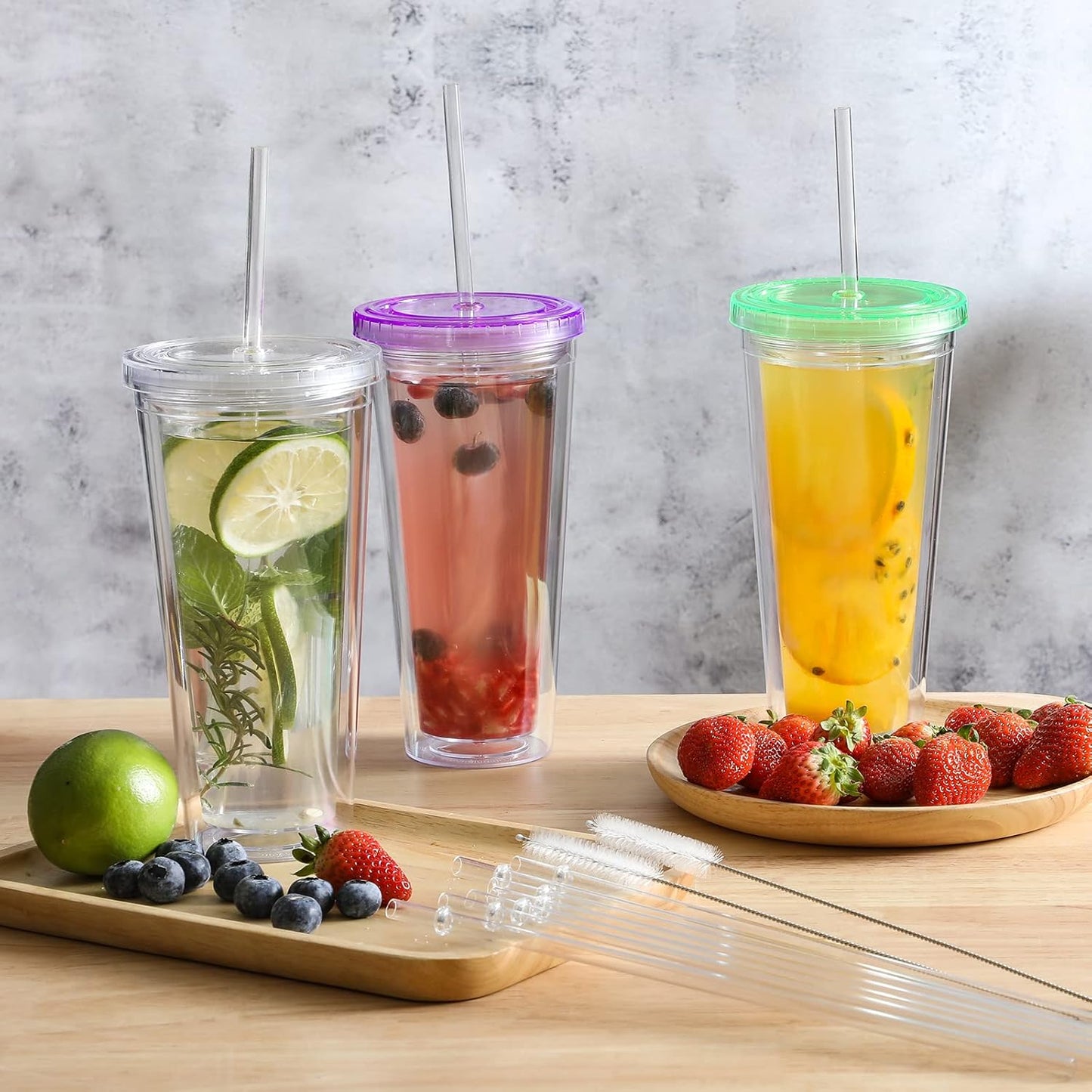 24 PCS, Reusable Straws with 4 Brushes, 10.5" Long Tritan Hard Plastic Straws, 12 Colors Translucent Replacement Drinking for 16OZ-32 OZ Tumblers, Cups, Jars, Stanley, YETI, Starbucks, BPA Free