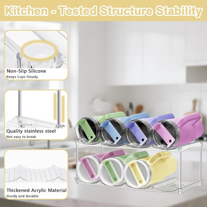 Stackable Water Bottle Organizer for Cabinet - Acrylic Tumbler Organizer Storage Rack for Stanley 40oz, Stanley Cup Holder, Pantry Kitchen Organizers and Storage for Stanley Cup, Holds 12 Bottles
