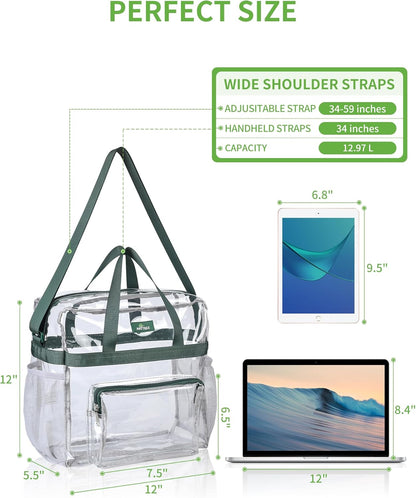 MAY TREE Clear Bag for Stadium Events, 12×5.5×12 Clear Tote Lunch Bag with Non-detachable Reinforced Straps for Work, Sporting Events and Gym, Black
