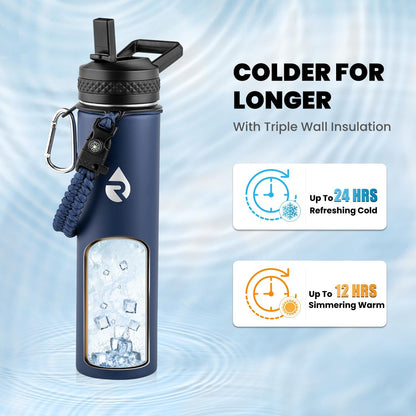 RAYMYLO One Gallon Water Bottle Insulated, Triple Walled Vacuum Stainless Steel (Cold for 48 Hrs), Leak Proof & Non-BPA, Large Water Flask Jug with Paracord Handle & Straw Spout Lids