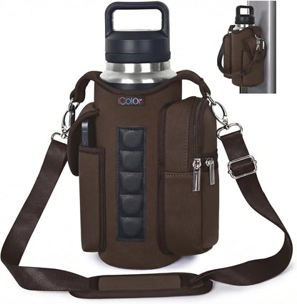icolor Magnetic Gym Bag Water Bottle Carrier Holder with Phone Pockets & Shoulder Strap,Gym Magnetic Bag 5 Built-in Magnets Gym Accessories Organizer Sling Bottle Bag Pouch Sleeve