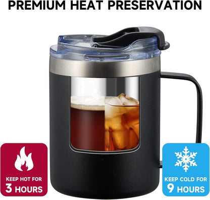 12oz Insulated Coffee Mug Cup with Handle, Stainless Steel Travel Coffee Mug with Flip Lid, Double Wall Vacuum Coffee Tumbler, Navy