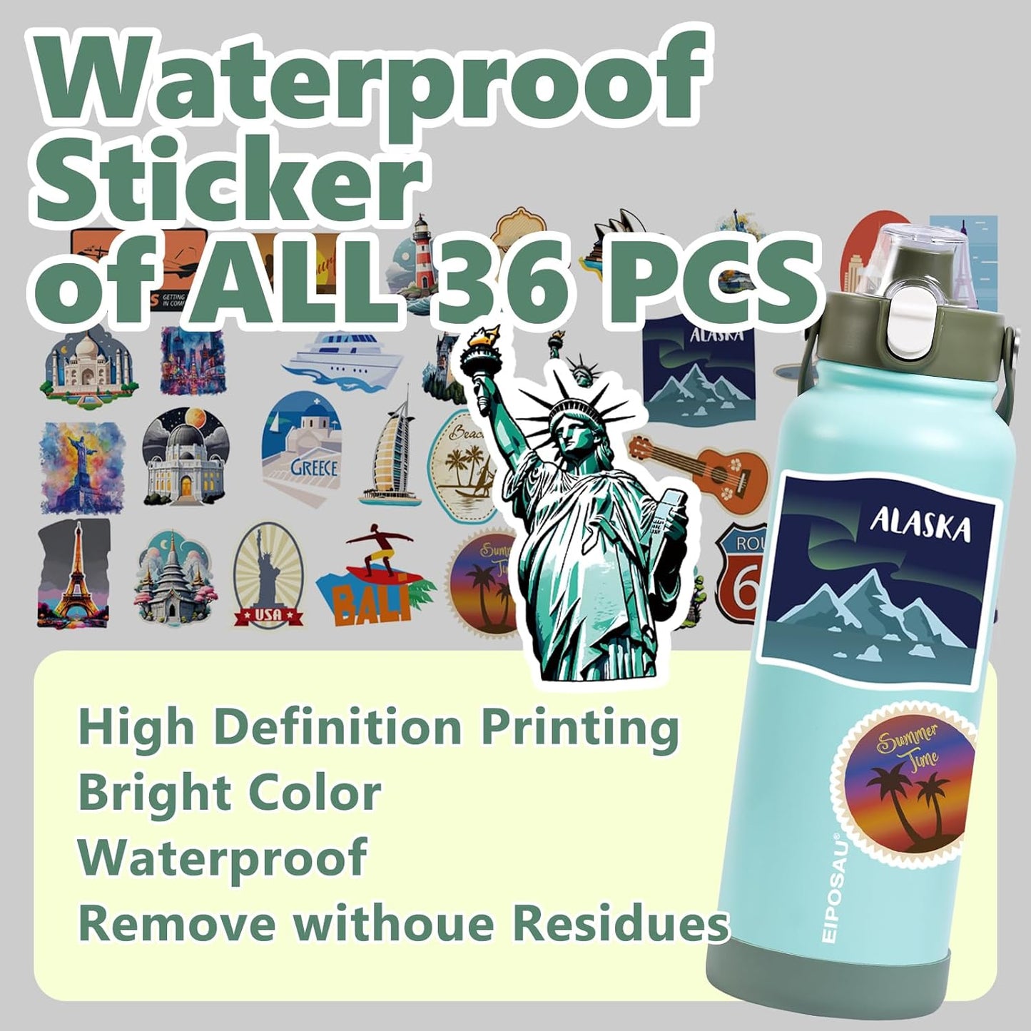 Insulated Water Bottle with Lid & Boot & Stickers, 24 oz Stainless Steel Sweat Free Bottle Keep Cold 24H, BPA-Free Sports Wide Mouth Water Bottle, BlueBlack