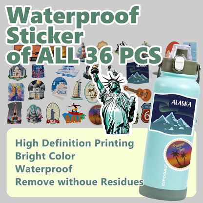Insulated Water Bottle with Lid & Boot & Stickers, 24 oz Stainless Steel Sweat Free Bottle Keep Cold 24H, BPA-Free Sports Wide Mouth Water Bottle, BlueBlack
