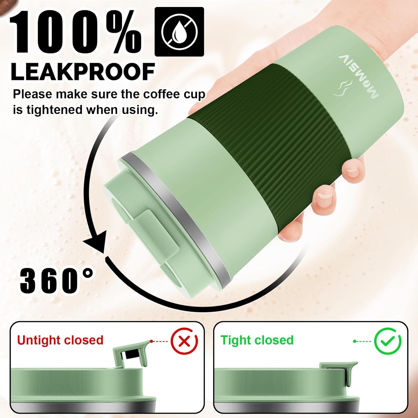 MOMSIV 12oz Travel Mug, Insulated Coffee Cup with Leakproof Lid, Travel Coffee Mug Vacuum Stainless Steel Double Walled Reusable Coffee Cup for Hot and Cold Water Coffee