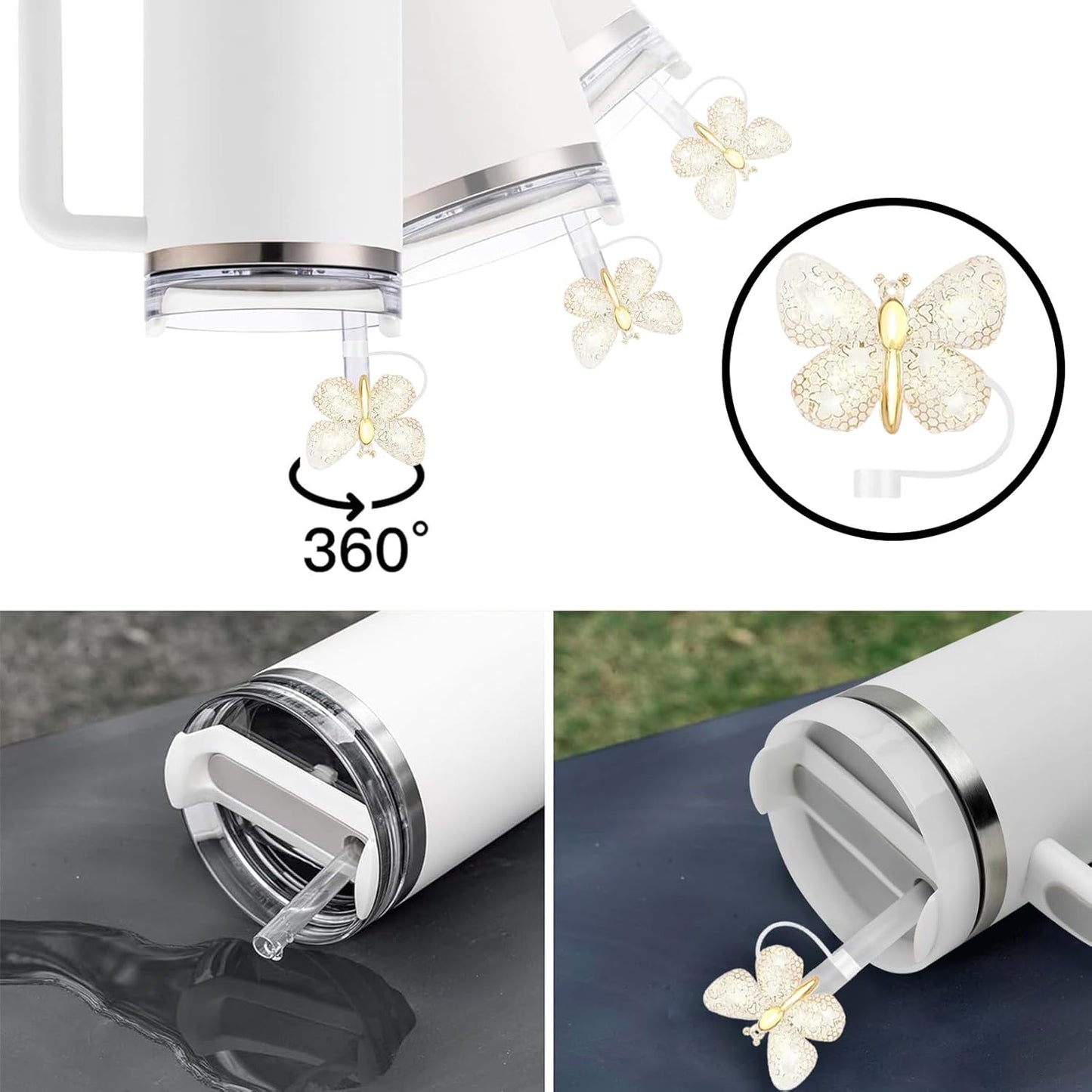 Cute Straw Cover Cap for Stanley Cup Accessories,Bling Straw Toppers for Stanley Tumbler 40&30 oz,Reusable Straws Tips Protectors Compatible with 10mm Straws