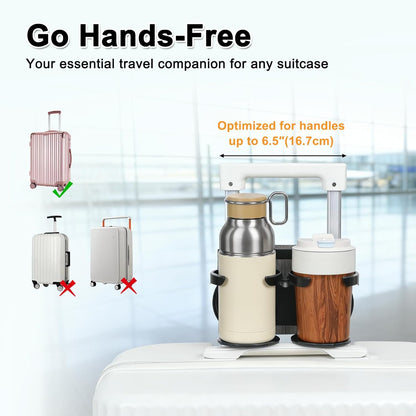 Vigorport Luggage Travel Cup Holder, Folding Cup Holder, Drink Caddy for Suitcases - Hold Two Coffee Mugs Traveler Carry on Hands Free Accessory