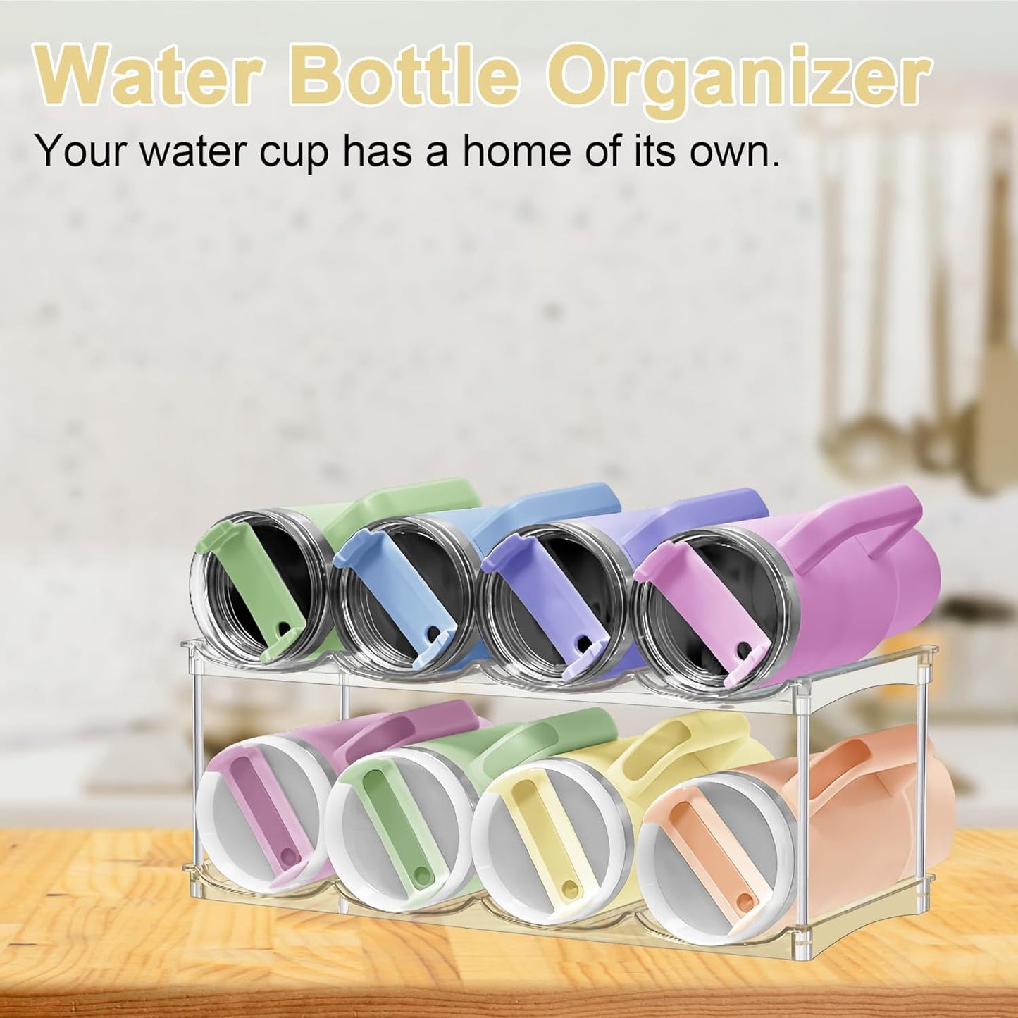 Stackable Water Bottle Organizer for Cabinet - Acrylic Tumbler Organizer Storage Rack for Stanley 40oz, Stanley Cup Holder, Pantry Kitchen Organizers and Storage for Stanley Cup, Holds 12 Bottles