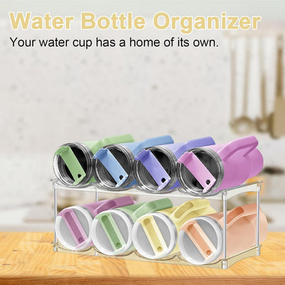 Stackable Water Bottle Organizer for Cabinet - Acrylic Tumbler Organizer Storage Rack for Stanley 40oz, Stanley Cup Holder, Pantry Kitchen Organizers and Storage for Stanley Cup, Holds 12 Bottles