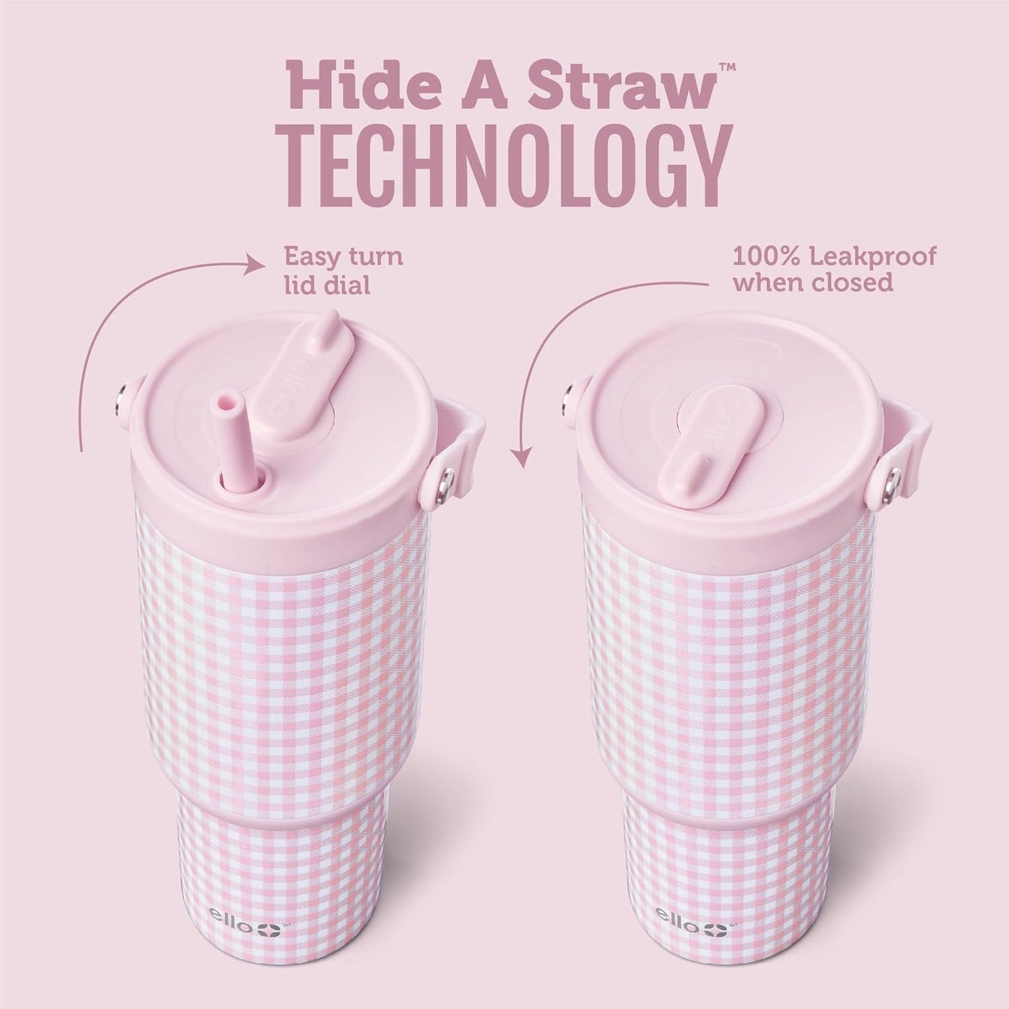 Ello Oasis Go+ 26oz Tumbler with Top Handle and Retracting Straw | Reusable Insulated Stainless Steel Cup, 100% Leakproof Water Bottle, 24 Hours Cold, Cup Holder Friendly For Travel | Wild Rasberry